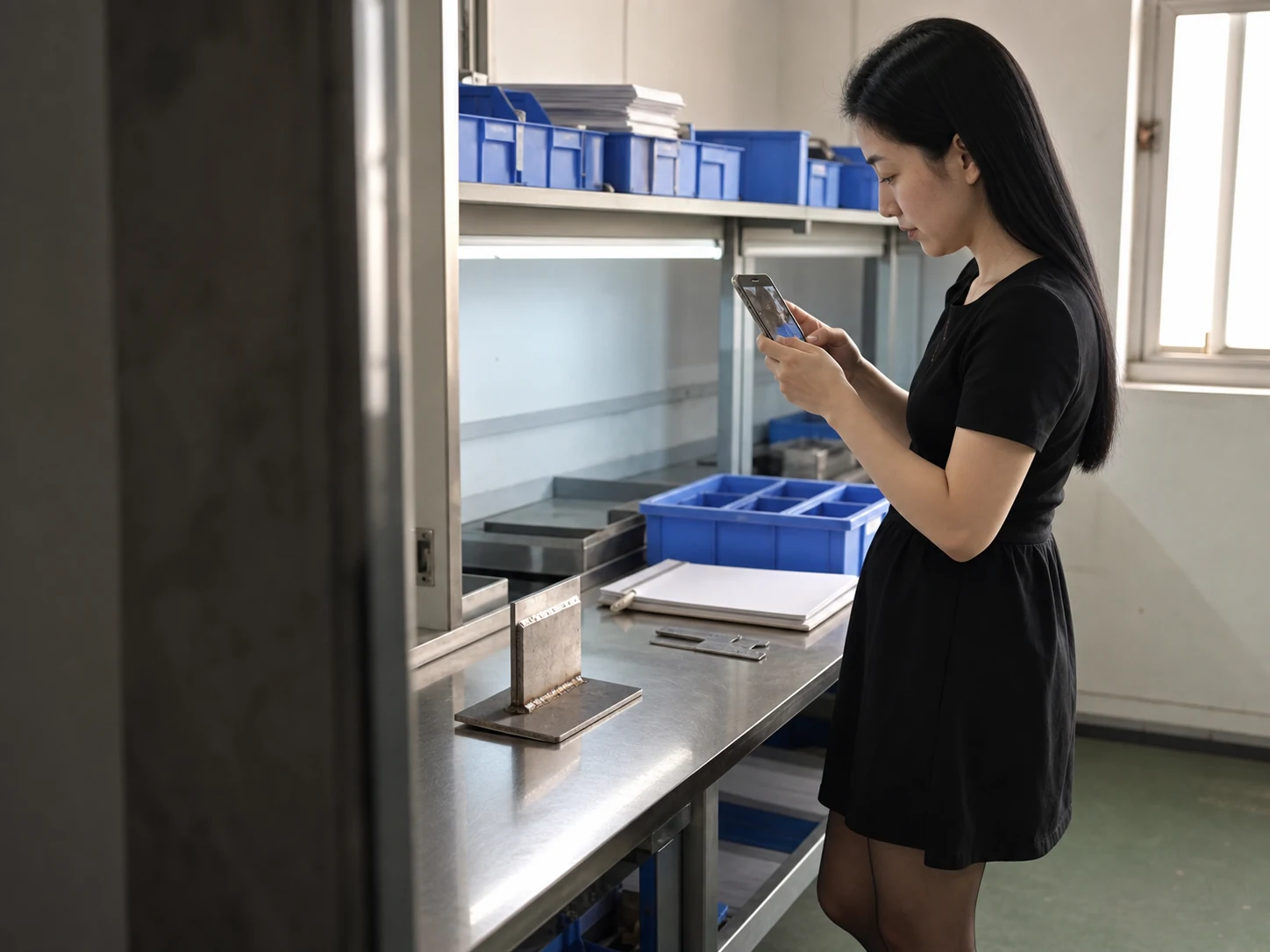 自媒体拍摄人员记录精密焊接焊缝与批次