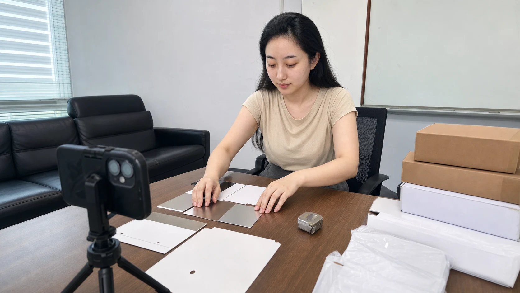 自媒体拍摄人员记录钣金代工订单材料工艺与交期核对